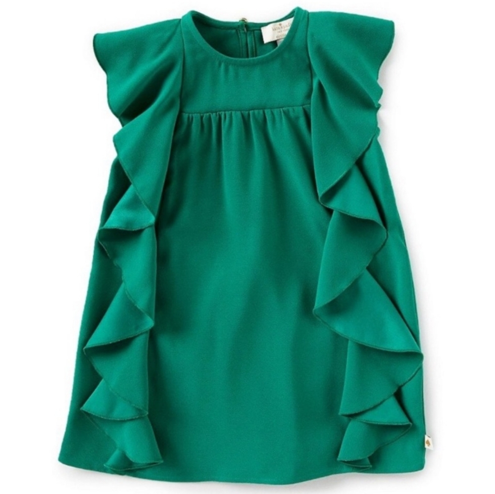 Kate Spade Cascading Ruffle Girl Dress In Emerald Green